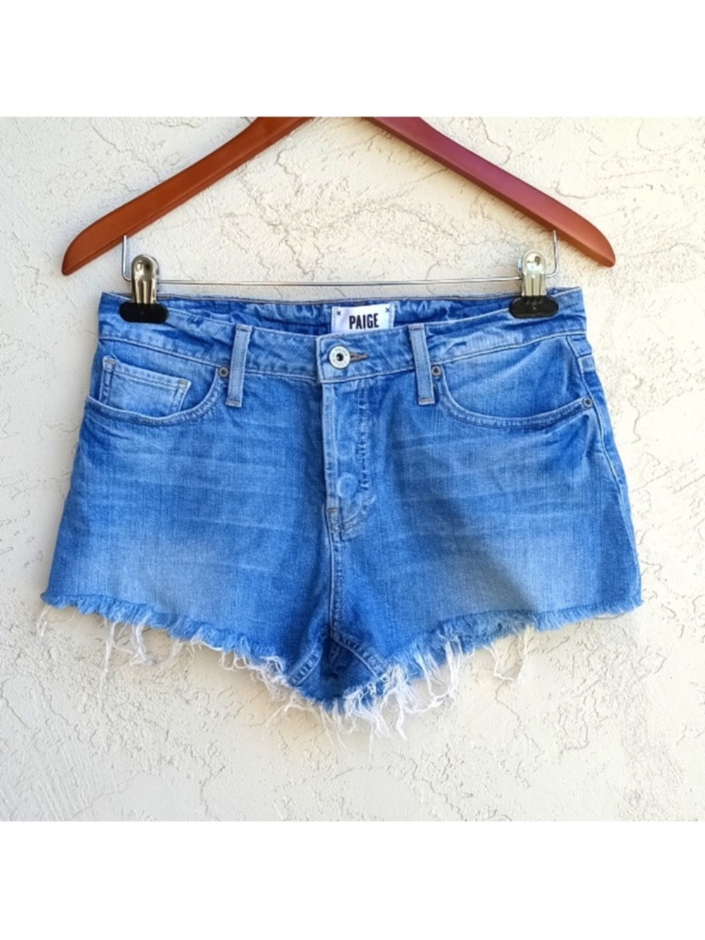 PAIGE Emmitt Denim Shorts In Janis Destructed Wash Frayed Hem Size 26